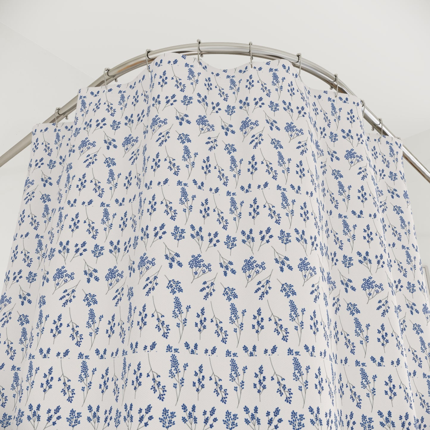 Blue Floral Shower Curtain – Vintage Ditsy Pattern for Cottage, Coastal & Farmhouse Bathrooms