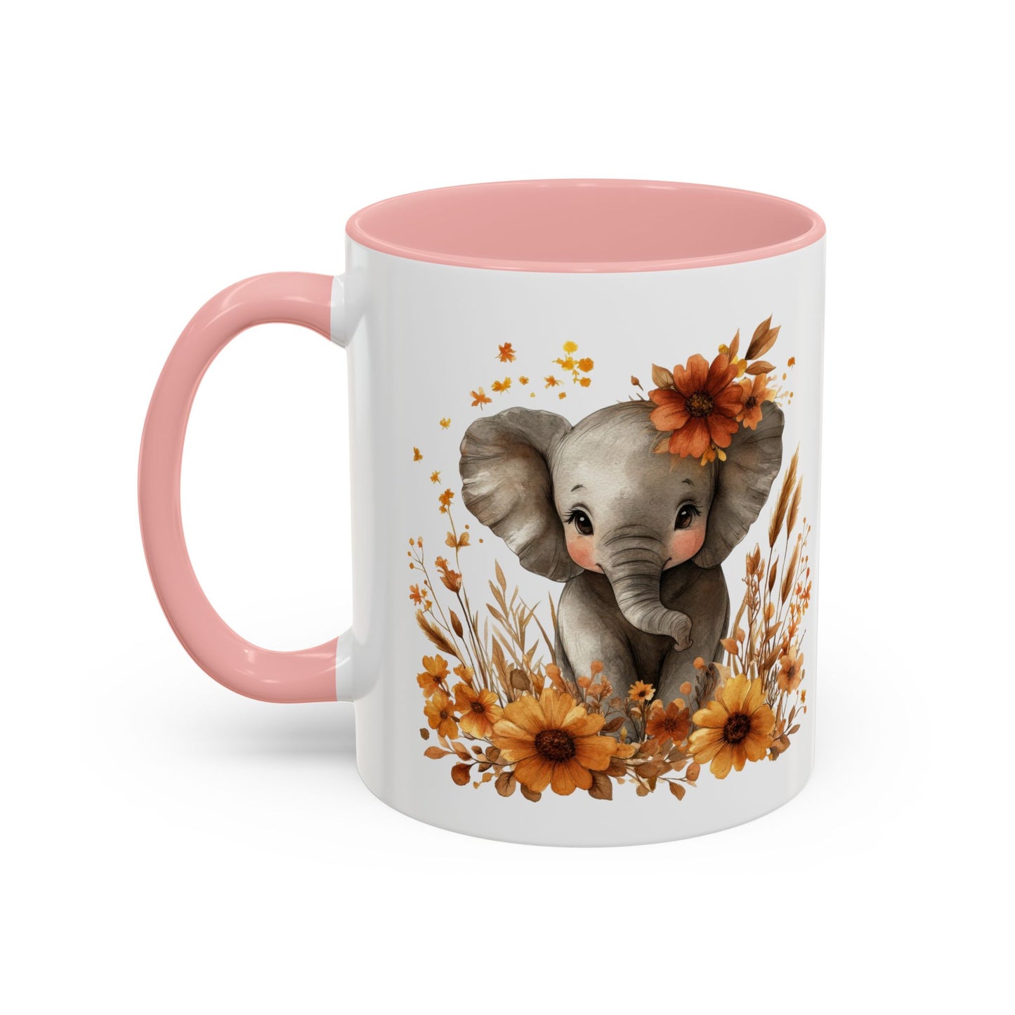 Adorable Elephant Floral Coffee Mug, Cute Animal Mug, Coffee Lover Gift, Kids Mug, Baby Shower Decor