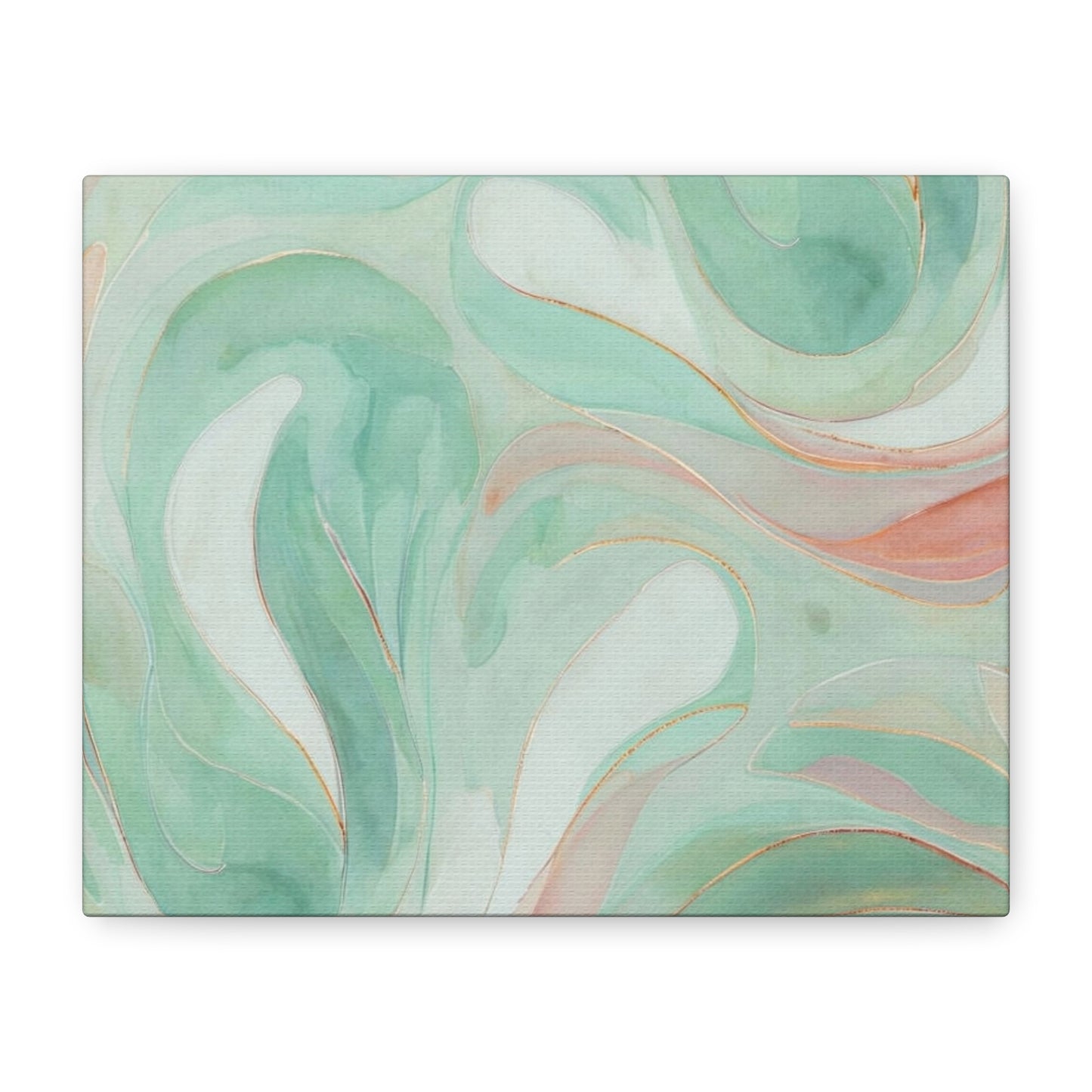Abstract Green Marble Canvas Print — Teal & Coral Swirl Wall Art