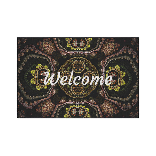 Welcome Heavy Duty Floor Mat — Boho Kaleidoscope Entrance Rug for Home & Office