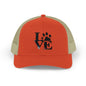 Love Paw Print Trucker Cap for Animal Lovers, Adjustable Snapback Hat for Pet Owners, Gifts for Dog Moms, Cat Dads, Pet Adoption Events