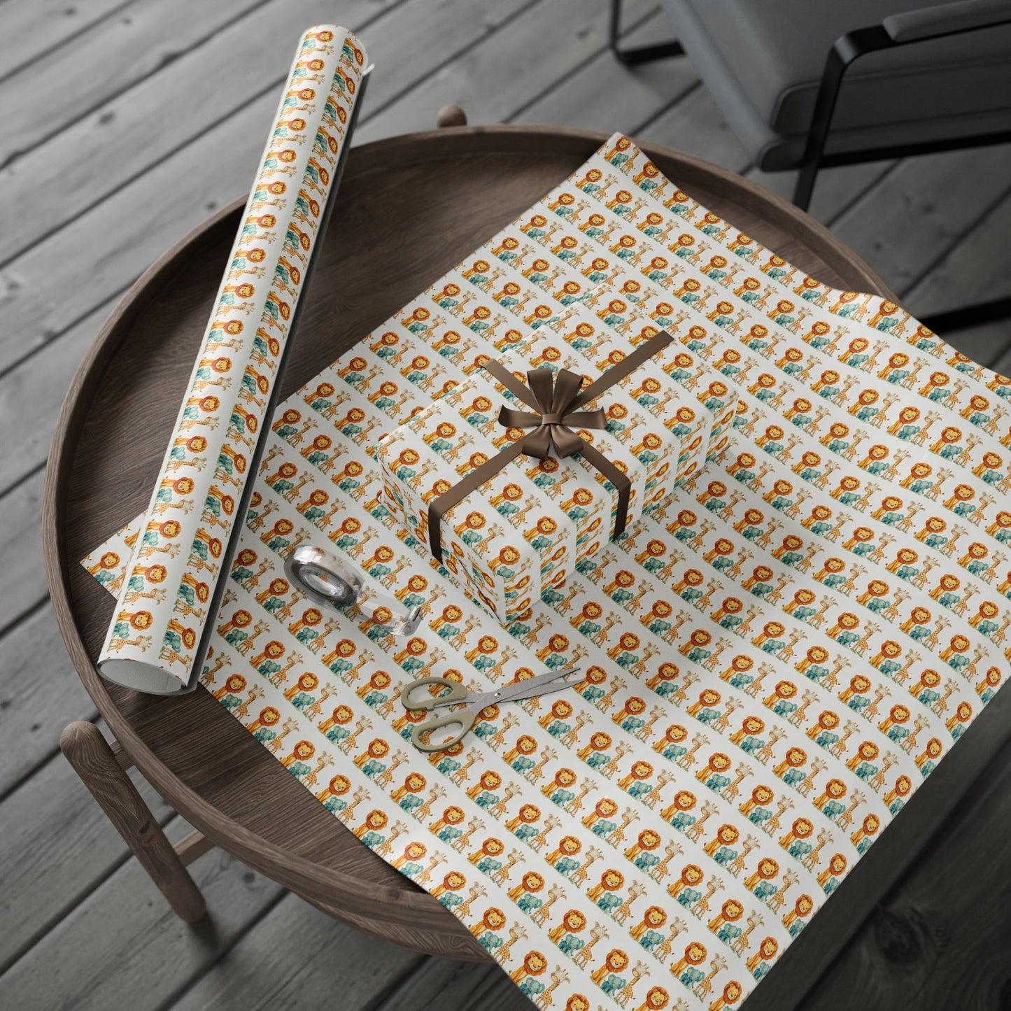 Lion Pattern Gift Wrapping Paper Roll — Whimsical Safari Kids Birthday Wrap