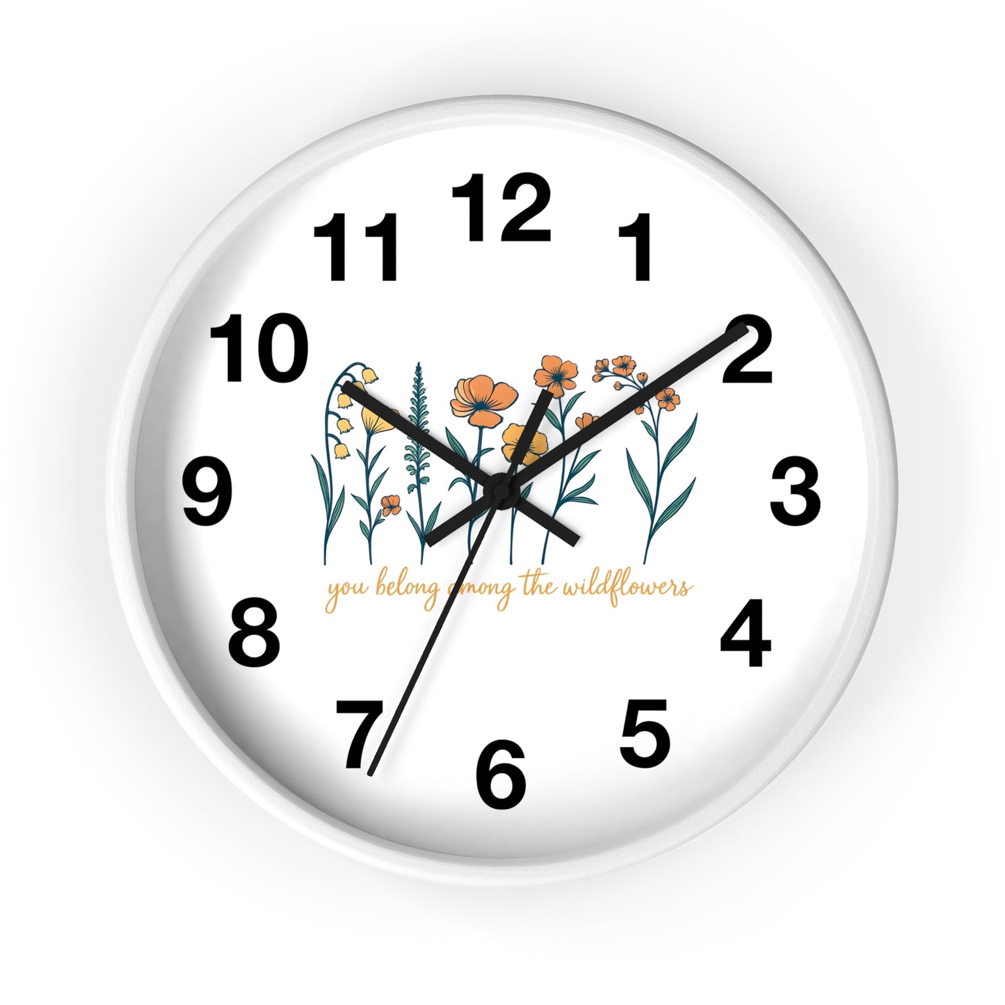 Boho Floral Wall Clock - You Belong Among the Wildflowers, Home Decor, Gift for Nature Lovers, Office Wall Decor, Rustic Style