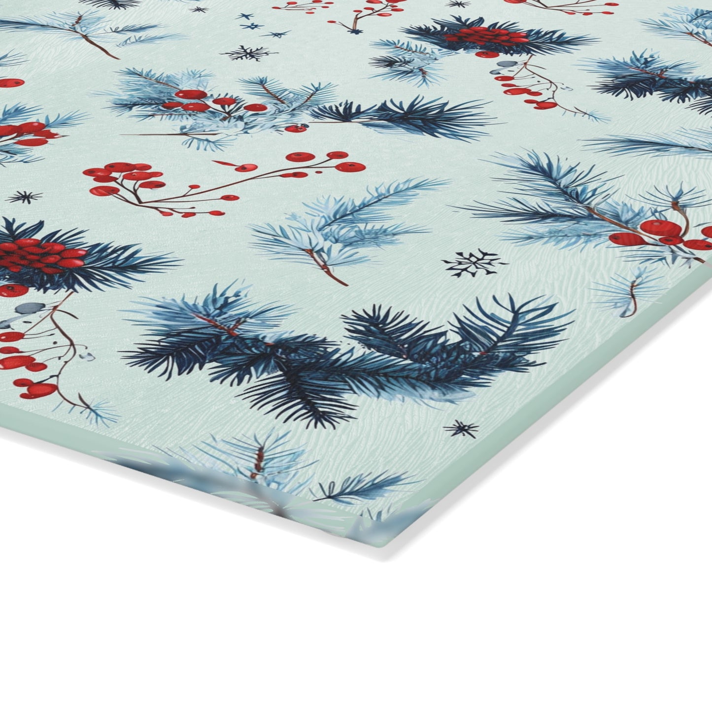 Winter Berries Glass Cutting Board — Festive Pine & Holly Kitchen Cutting Board