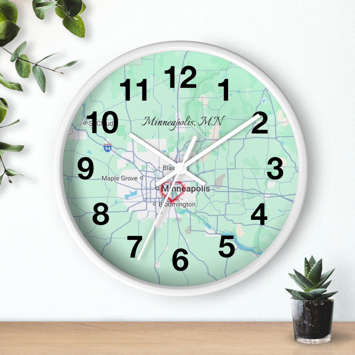 Personalized Map Wall Clock, Custom Home Decor, Minneapolis Gift, Modern Clock, Unique Housewarming, Wall Art, Office Decor