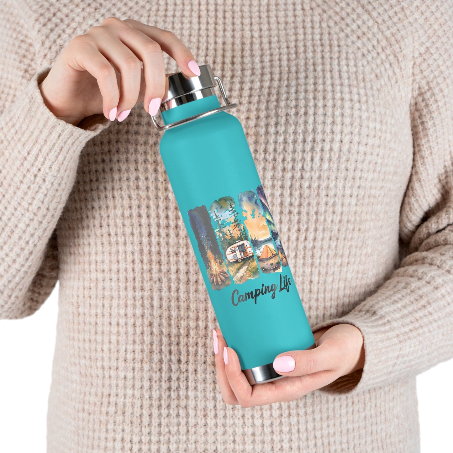 Insulated Camping Water Bottle 22oz — 'Camping Life' Outdoor Vacuum Flask