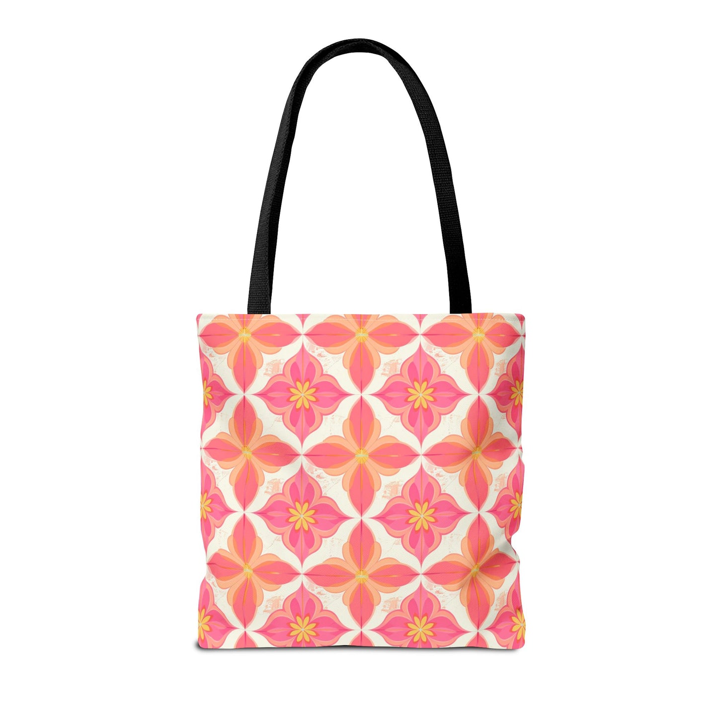 Pink Floral Geometric Tote Bag — All-Over Print Reusable Shopper