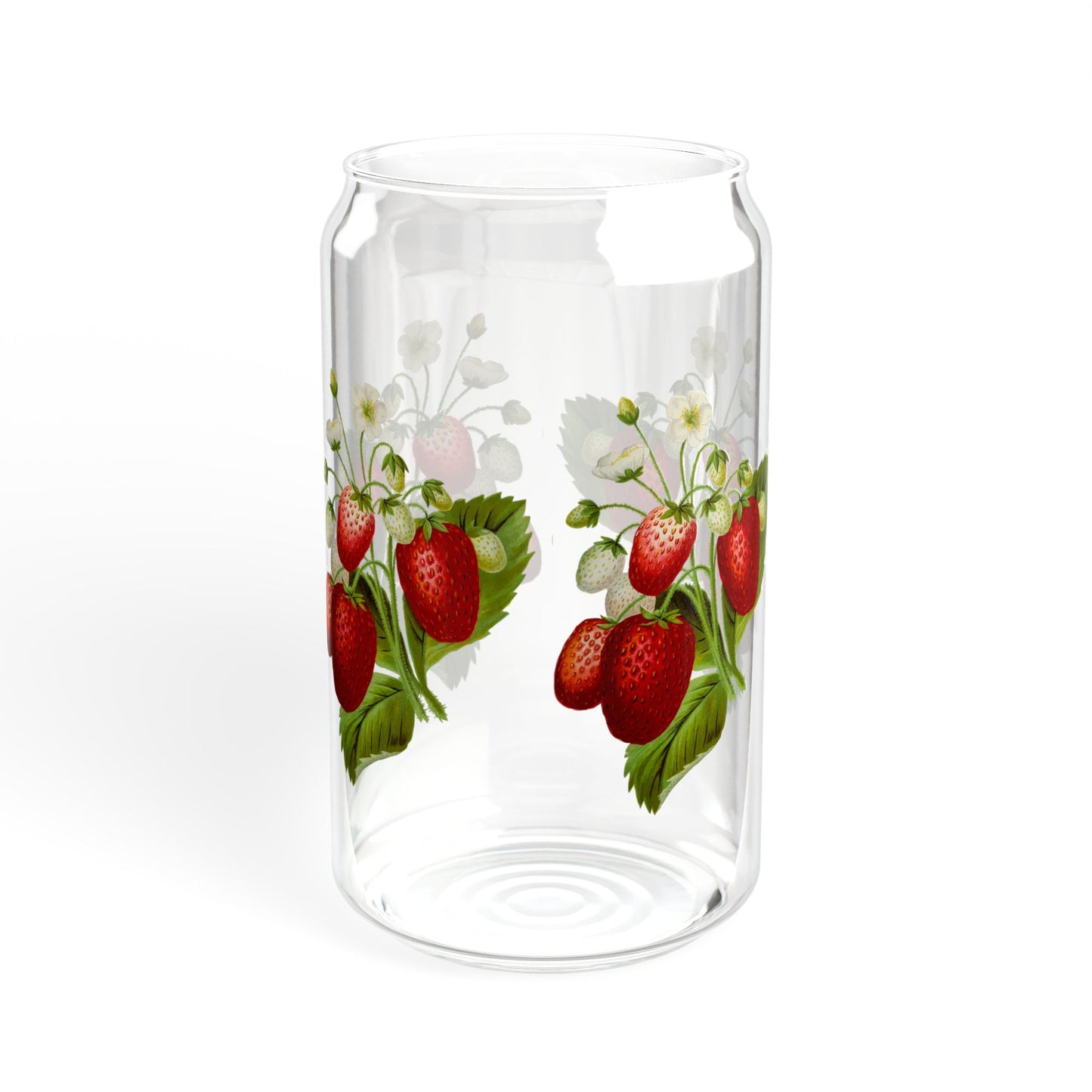 Strawberry-Painted Sipper Glass, Eco-Friendly Drinkware for Smoothies, Juices, Gifts for Mom, Summer Parties, Kitchen Decor