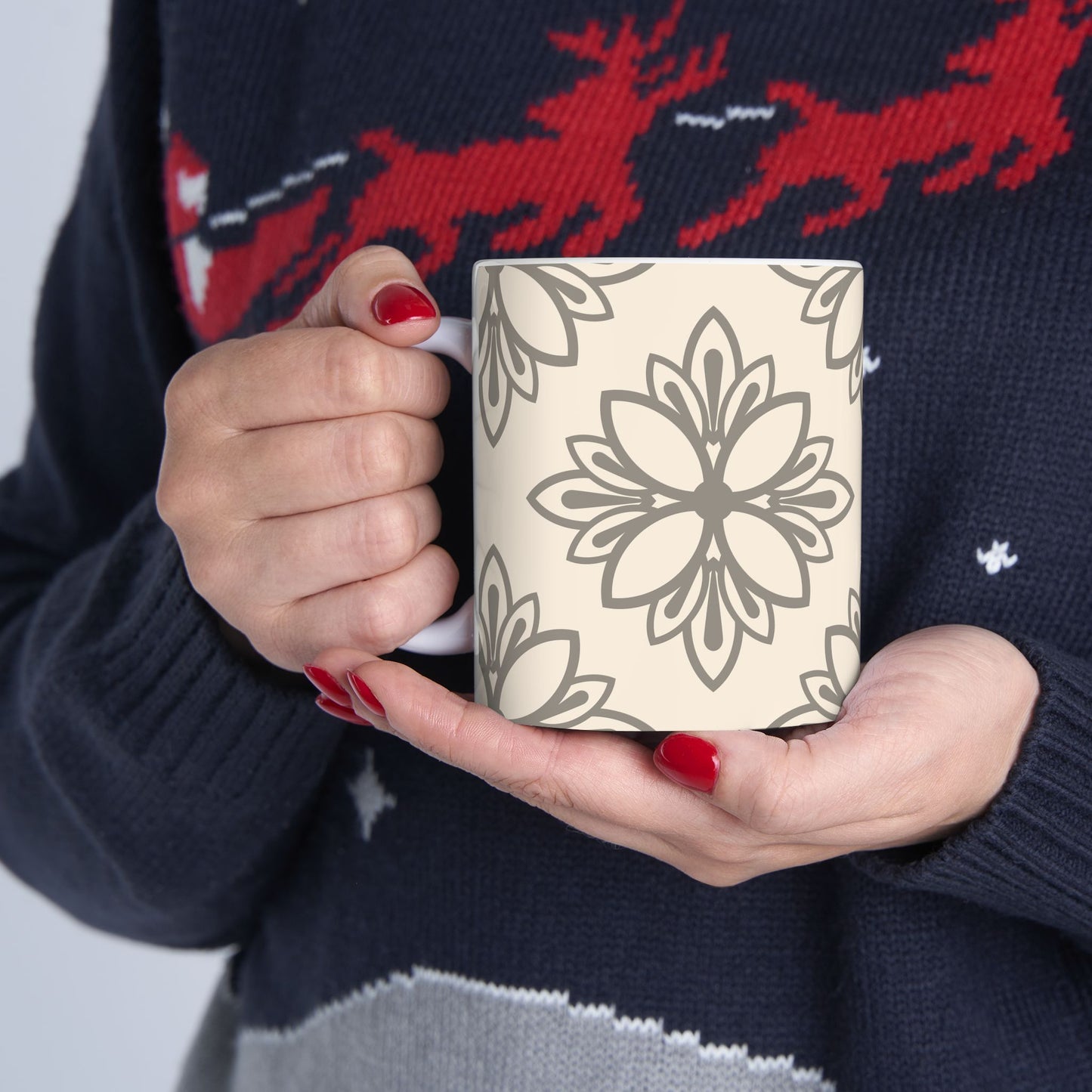 Boho Floral Ceramic Mug, Stylish Coffee Cup, Unique Gift for Her, Cozy Vibes, Home Decor, Tea Lovers, Kitchen Essential
