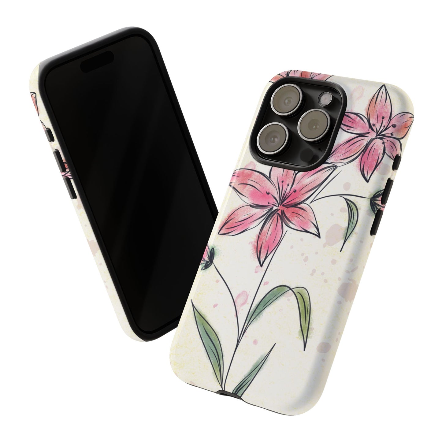 Floral Phone Case with Elegant Pink Lilies, Cute Floral Accessories, Phone Protection, Gift for Her, Stylish Cell Phone Cover