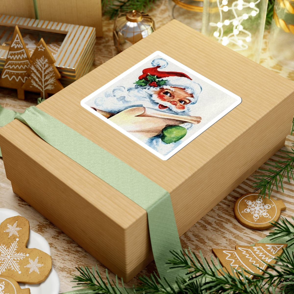Vintage Santa Sticker — Retro Christmas Kiss-Cut Decal