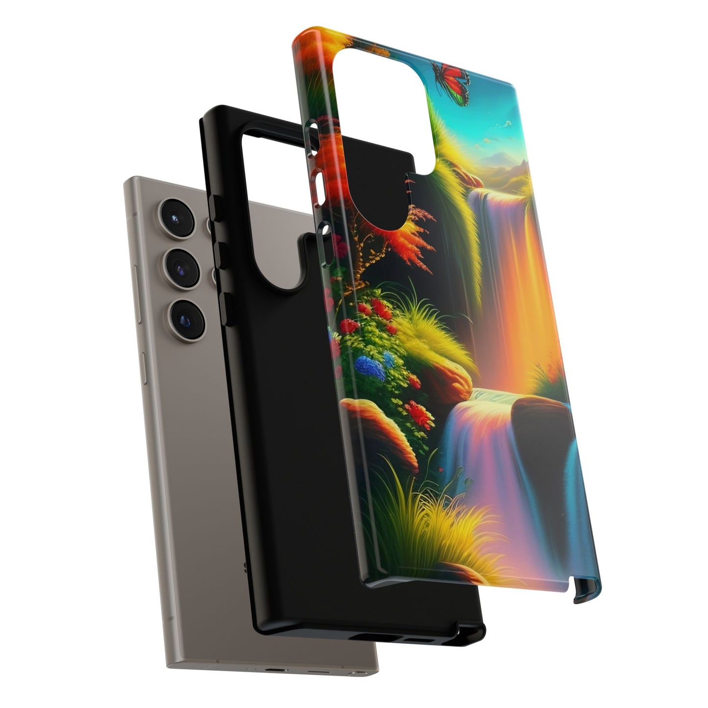 Phone Case - Vibrant Waterfall Landscape with Butterfly | Colorful Nature Protective Case