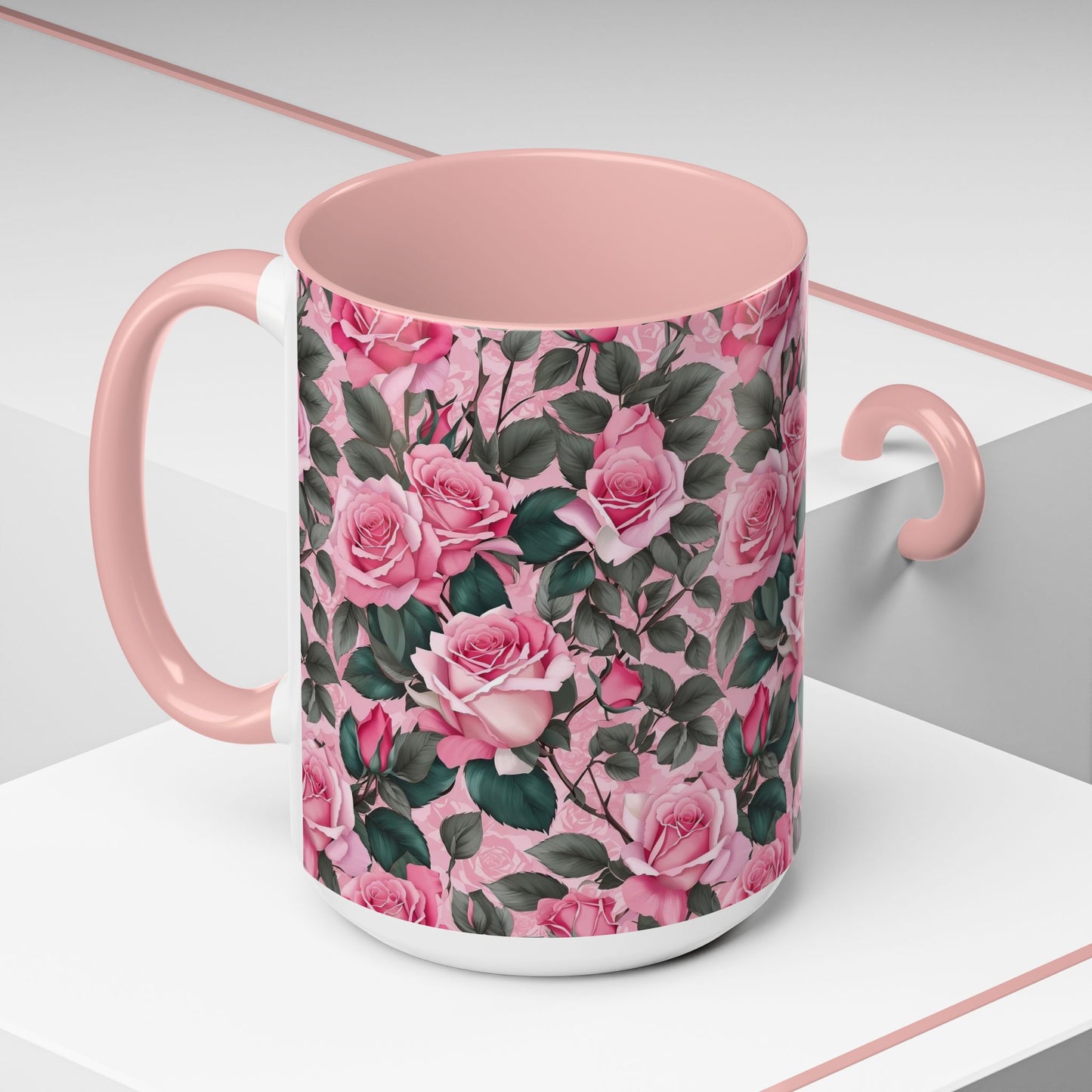 Floral Accent Coffee Mug, Pink Rose Mug, Gift for Her, Tea Cup, Mother's Day Present, Home Decor, Kitchen Essentials