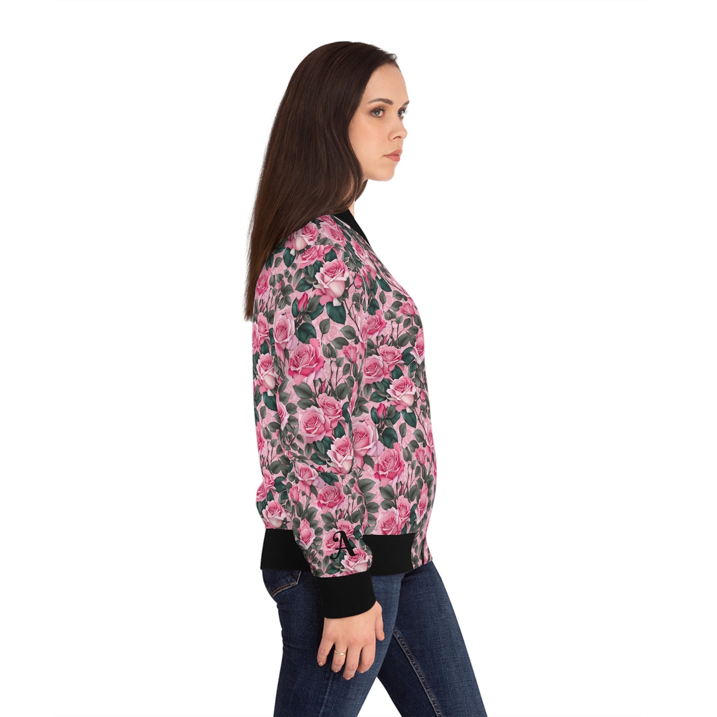 Floral Women's Bomber Jacket  - Letter A  Stylish Outerwear for All Seasons, Trendy Spring Fashion