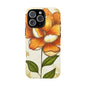 Floral Phone Case with Orange Flower Design, Tough Phone Cover, Floral Gift, Stylish Tech Accessory, Nature Lovers, Spring Vibes