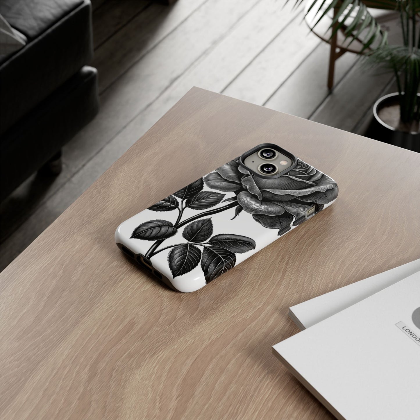 Elegant Floral Phone Case - Tough Cases, Black Rose Design, Floral Phone Cover, Stylish Phone Accessory, Gift for Her, Mother's Day
