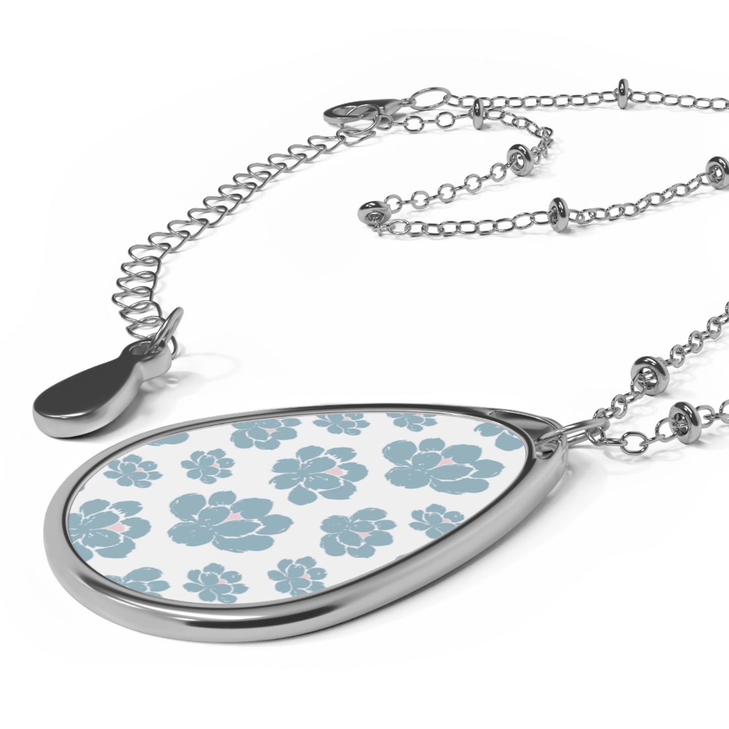 Floral-Patterned Oval Necklace, Elegant Pendant, Unique Jewelry Gift, Nature-Inspired Accessory, Floral Jewelry for Occasion