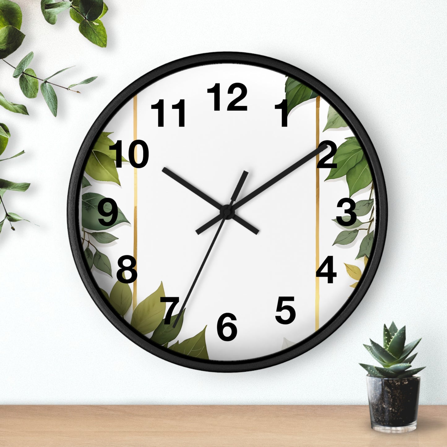 Elegant Leafy Wall Clock | Home Décor, Gift for Her, Modern Rustic Design, Nature Lover Wall Art, Stylish Timepiece