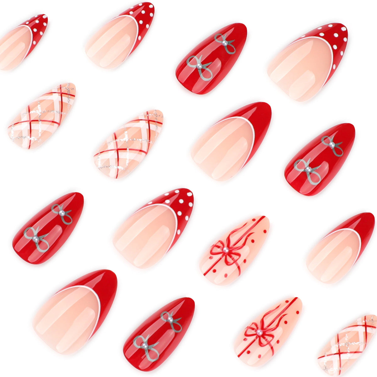 Red Bow and Polka Plaid Festive Press-On Nails – Image 3