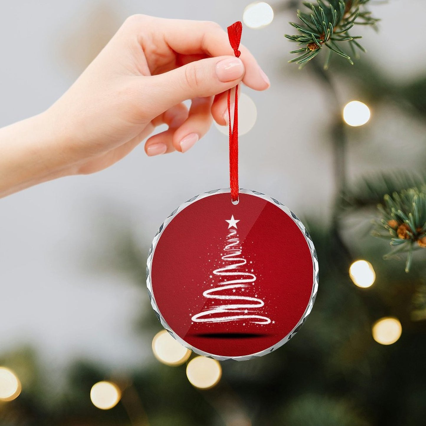 Glass Circular Ornament Pendant - Tree
