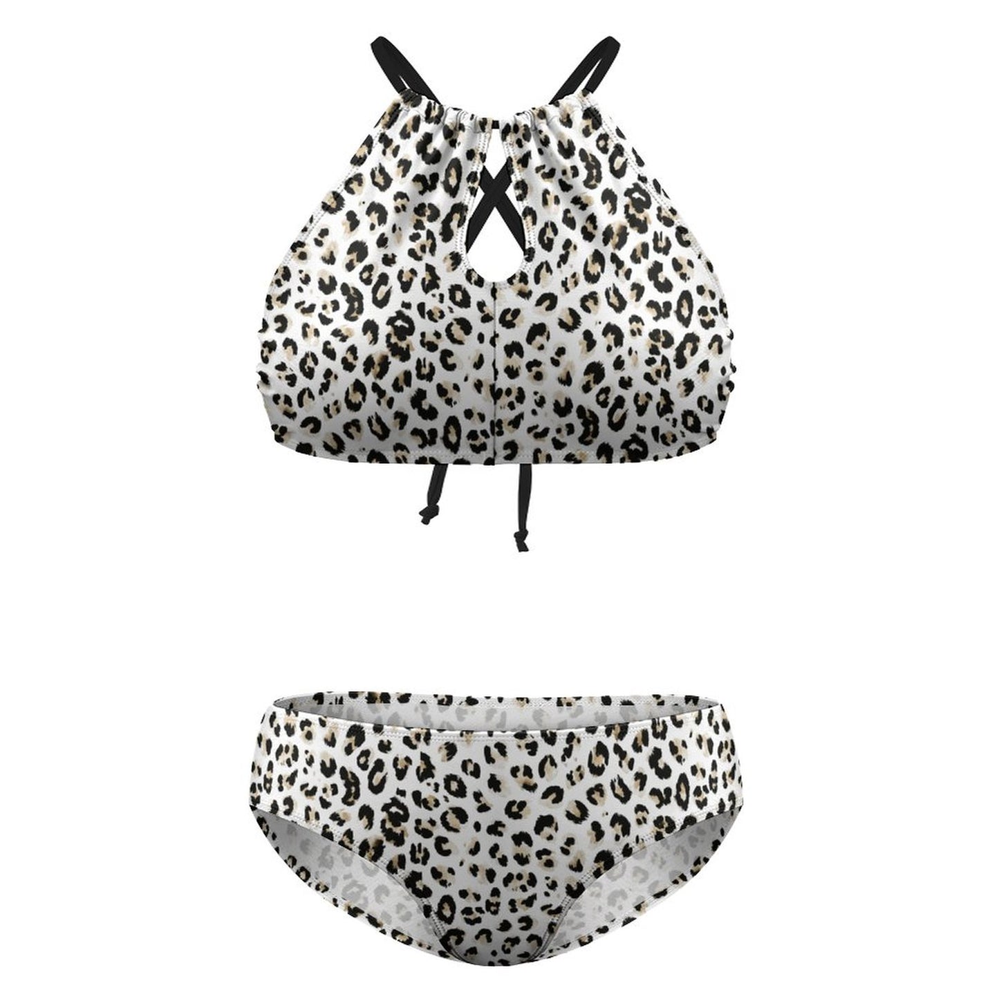 Plus Size Women's Two piece Swimsuit with High Neck Halter Top