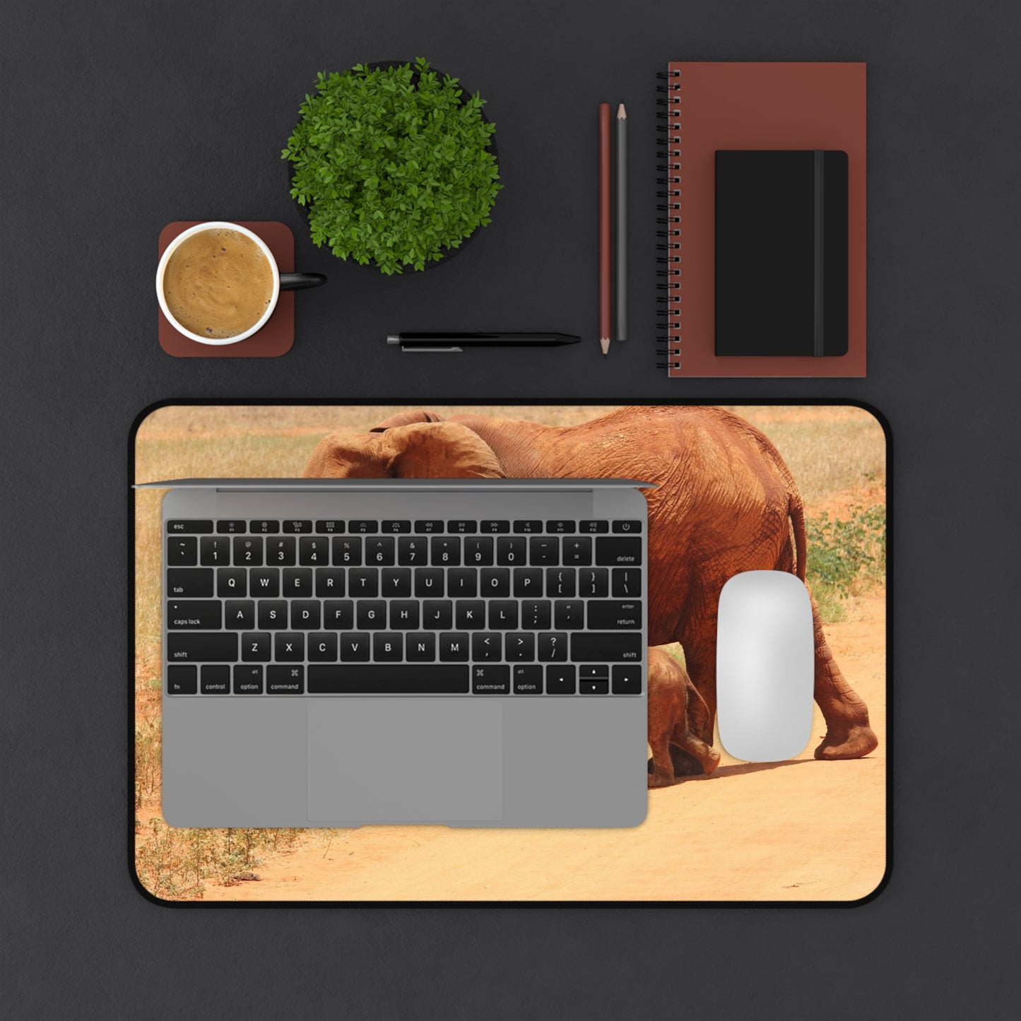 Elephant Family Desk Mat — Safari Wildlife Mouse Pad