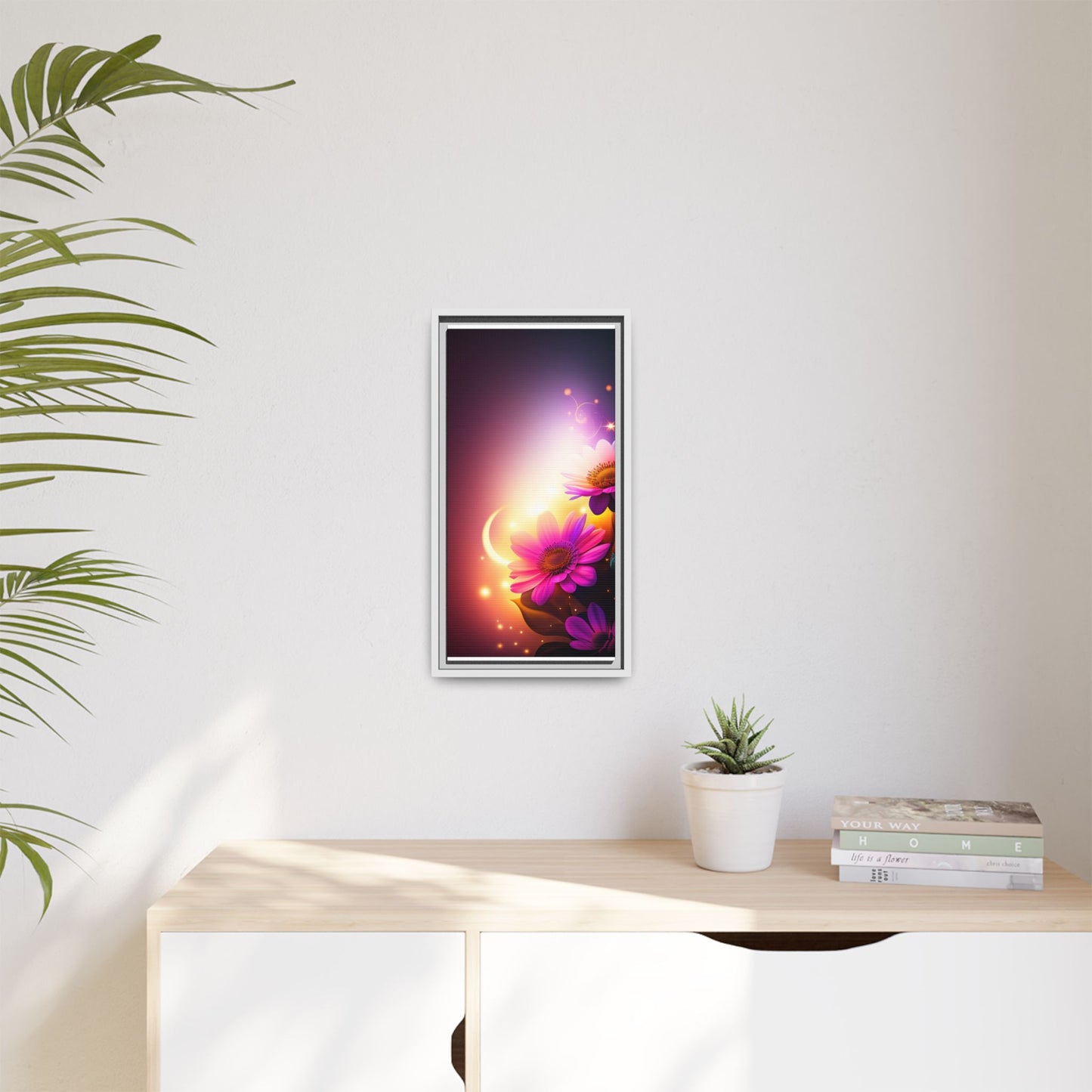 Framed Floral Canvas Art — Pink Daisies Sunset Wall Print