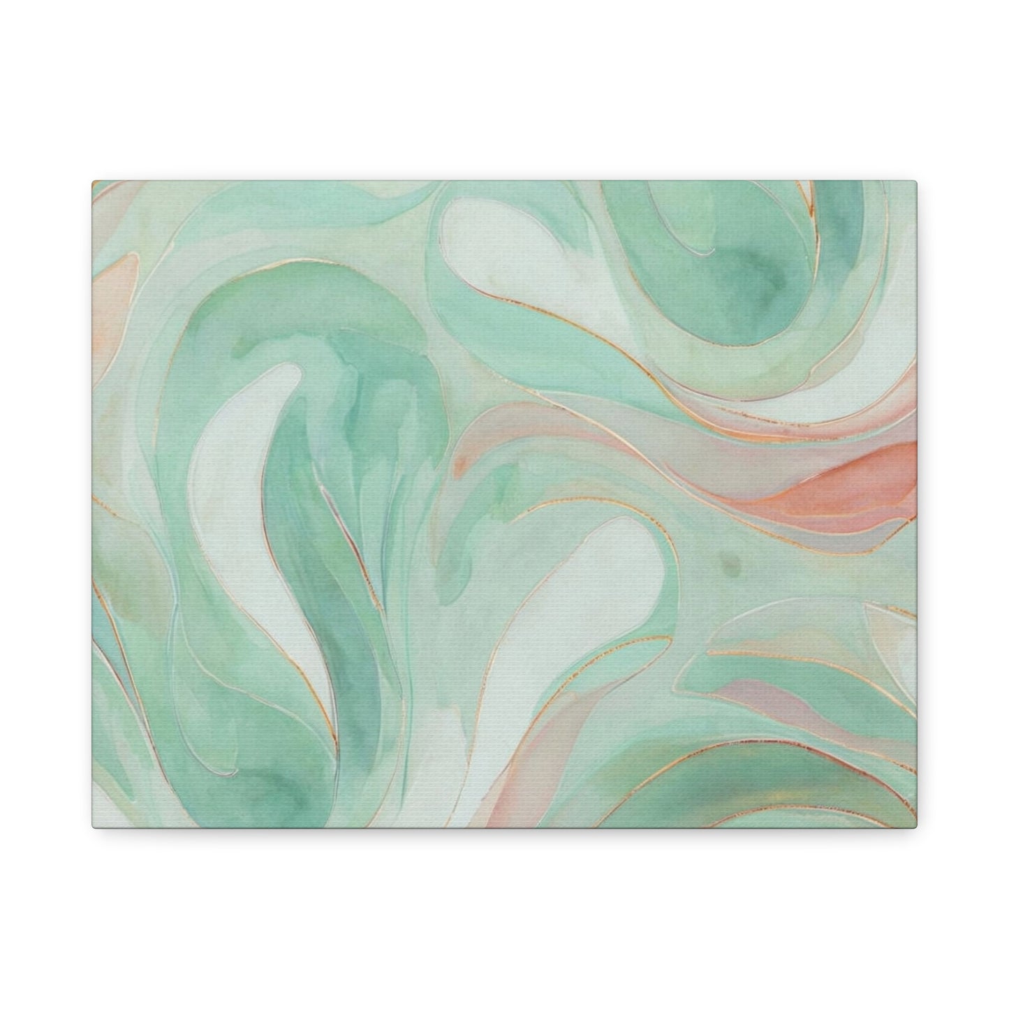 Abstract Green Marble Canvas Print — Teal & Coral Swirl Wall Art