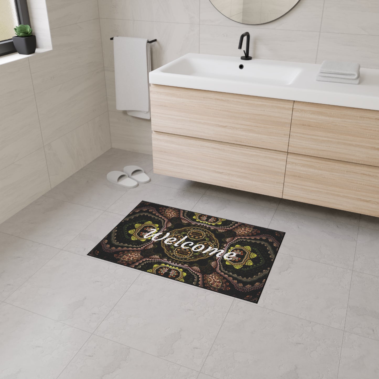 Welcome Heavy Duty Floor Mat — Boho Kaleidoscope Entrance Rug for Home & Office