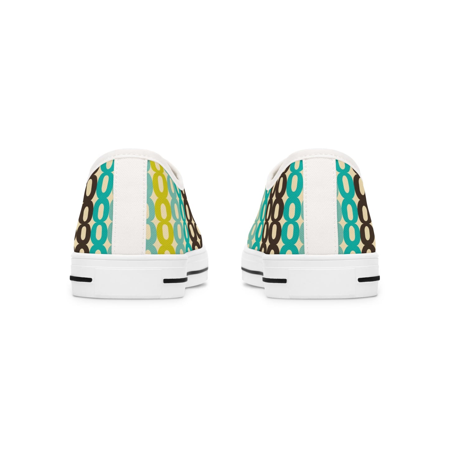 Retro Polka Chain Low Top Sneakers — Teal, Lime & Chocolate Patterned Women’s Shoes