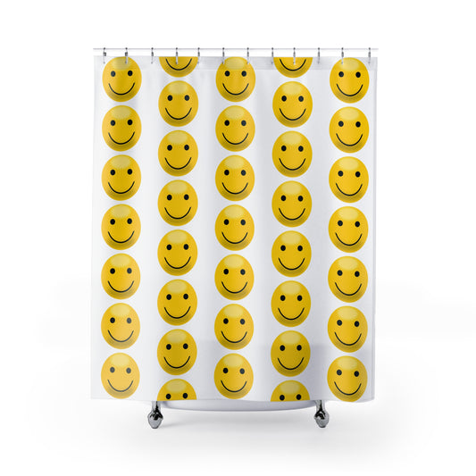 Cheerful Smile Emoji Shower Curtain | Happy Bathroom Decor, Gift for Kids, Home Accents, Birthday, Summer Vibes