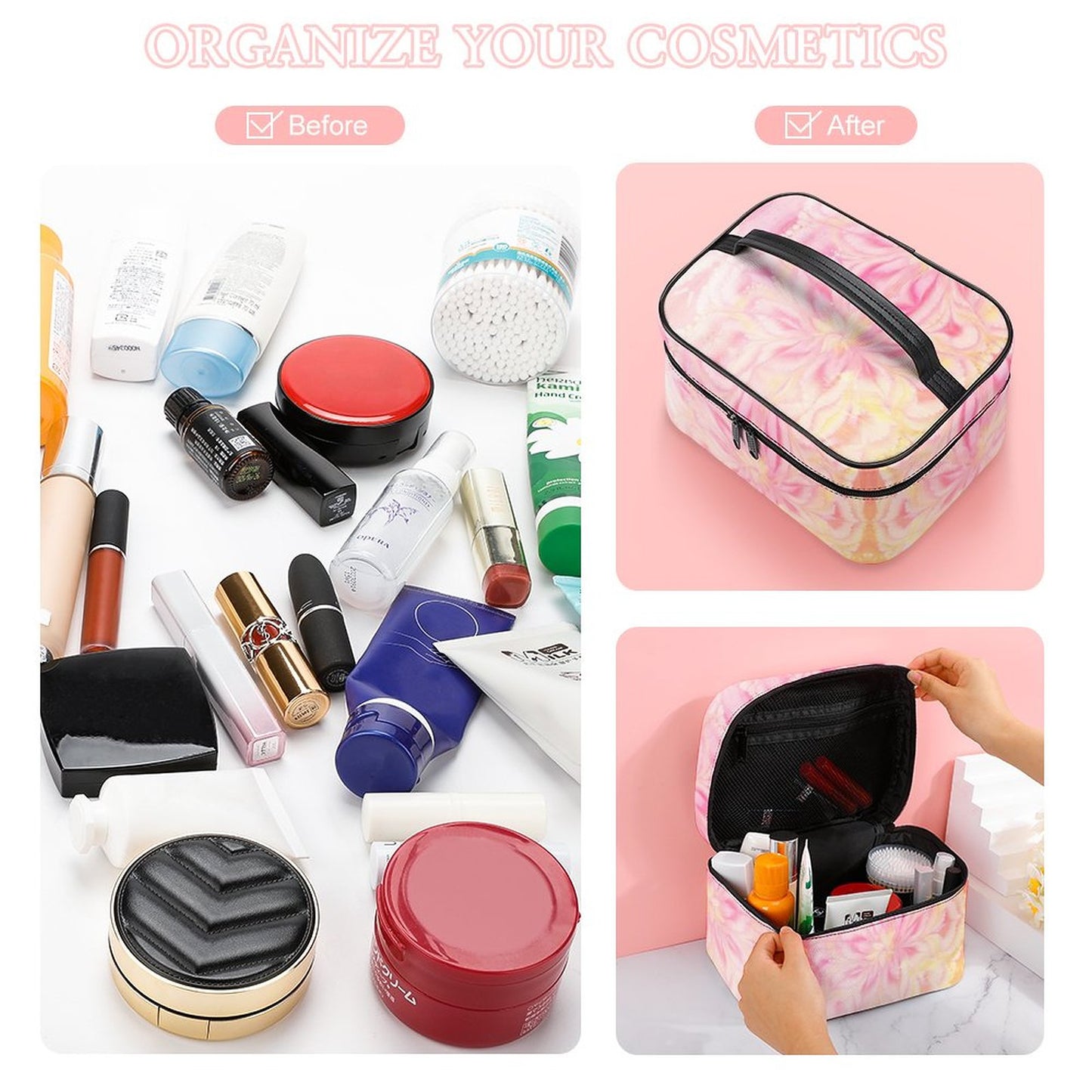Make-up bag with Lychee pattern PU material