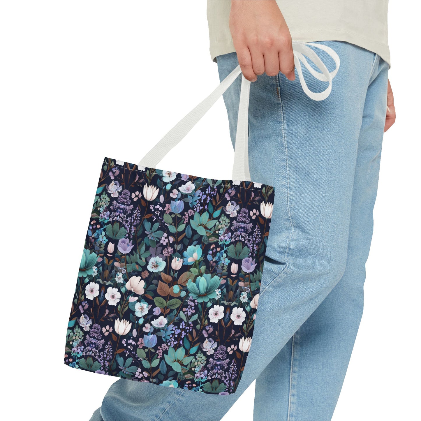 Floral Nightfall Tote Bag — Dark Botanical All-Over Print
