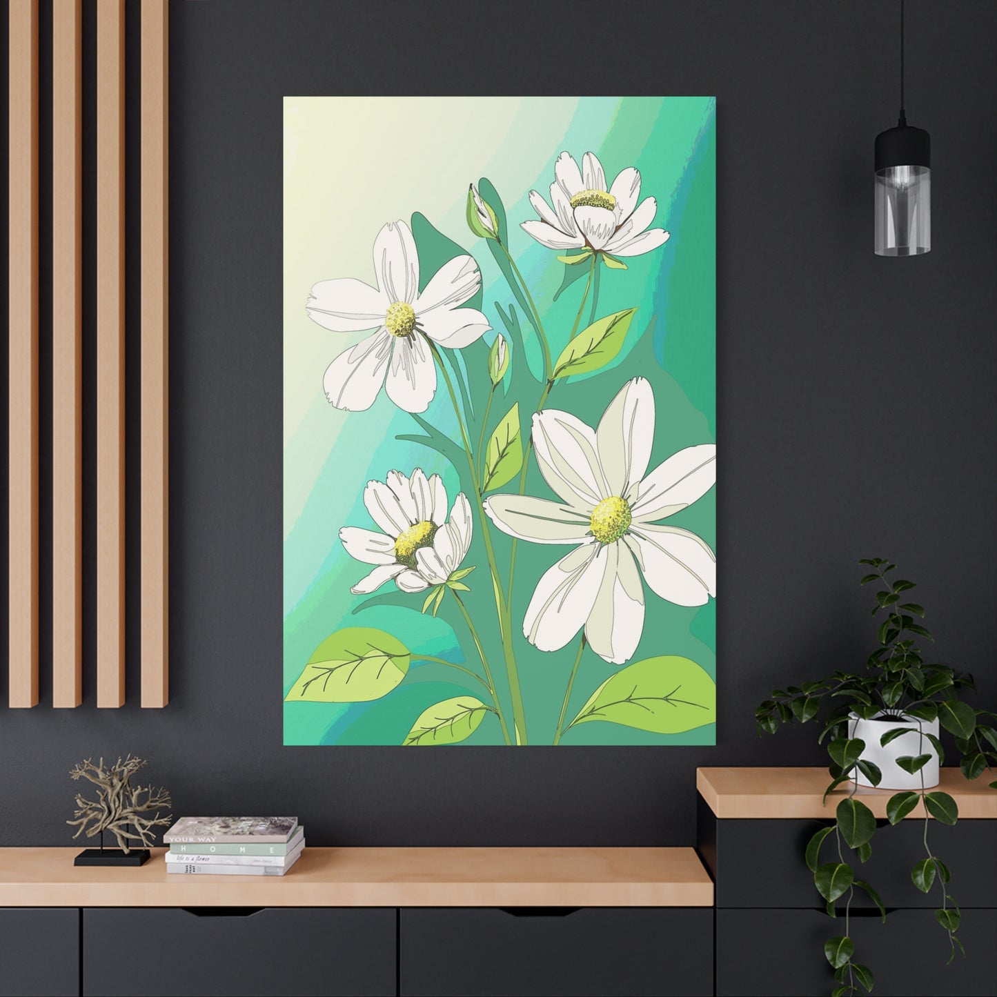 Matte Canvas, Stretched, 1.25" White Flowers
