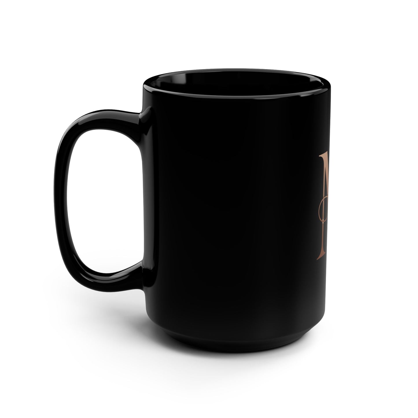 Monogram M Black 15oz Coffee Mug — Elegant Rose Gold Initial Mug