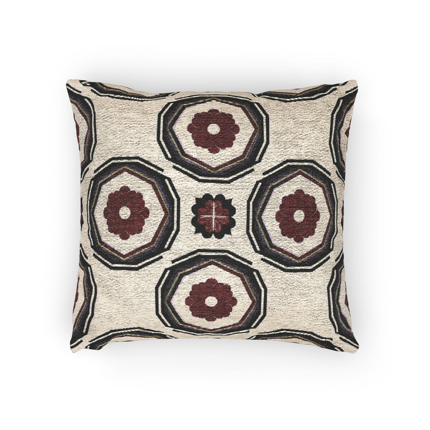 Bohemian Woven Pillow with Floral Design