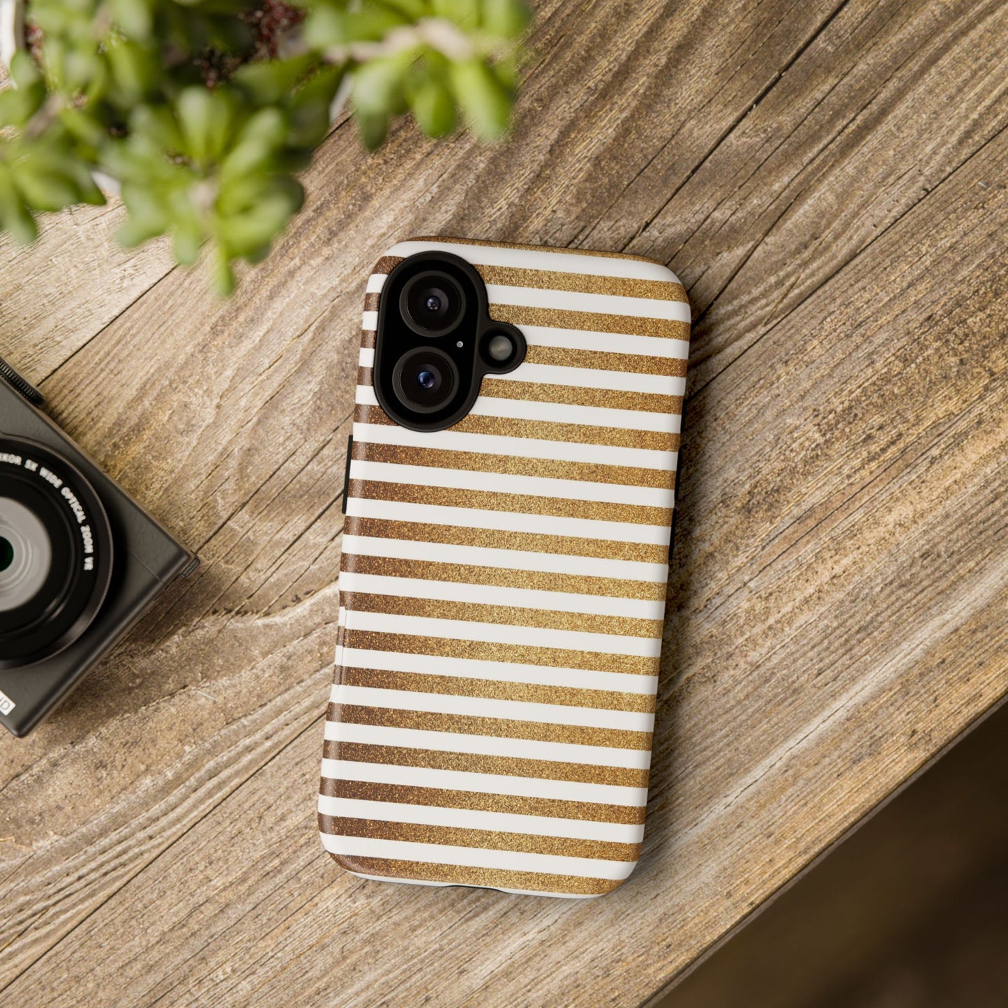 Glamorous Gold Striped Phone Case | Tough Cases, Stylish Phone Cover, Chic Accessories, Gift for Her, Fashionable Tech