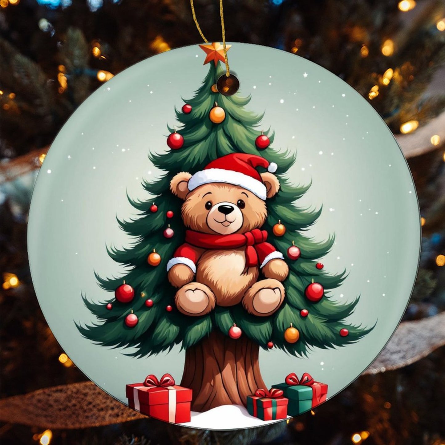 Round Christmas Ceramic Ornament (Glossy Surface)