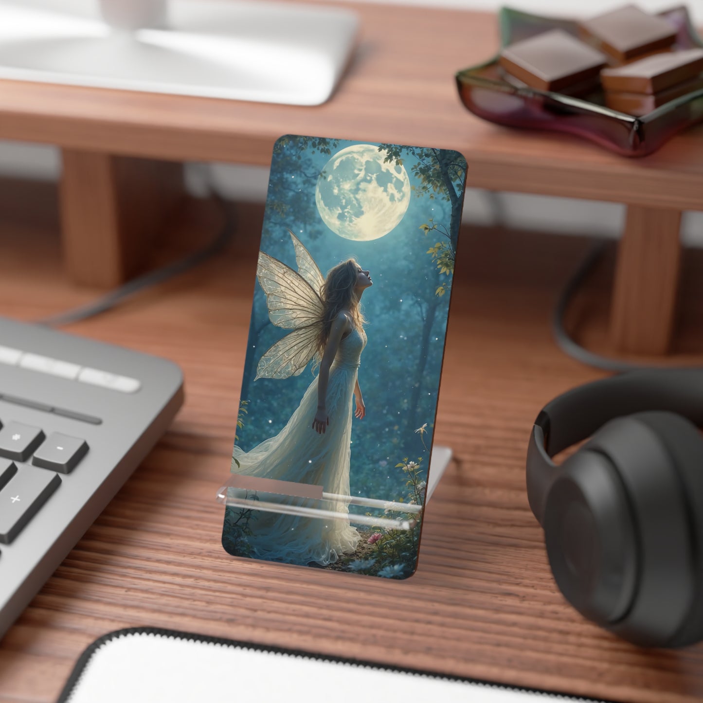 Fairy Moon Smartphone Stand, Decorative Phone Holder, Gift for Her, Home Office Décor, Unique Desk Accessory, Fairy Garden Inspiration