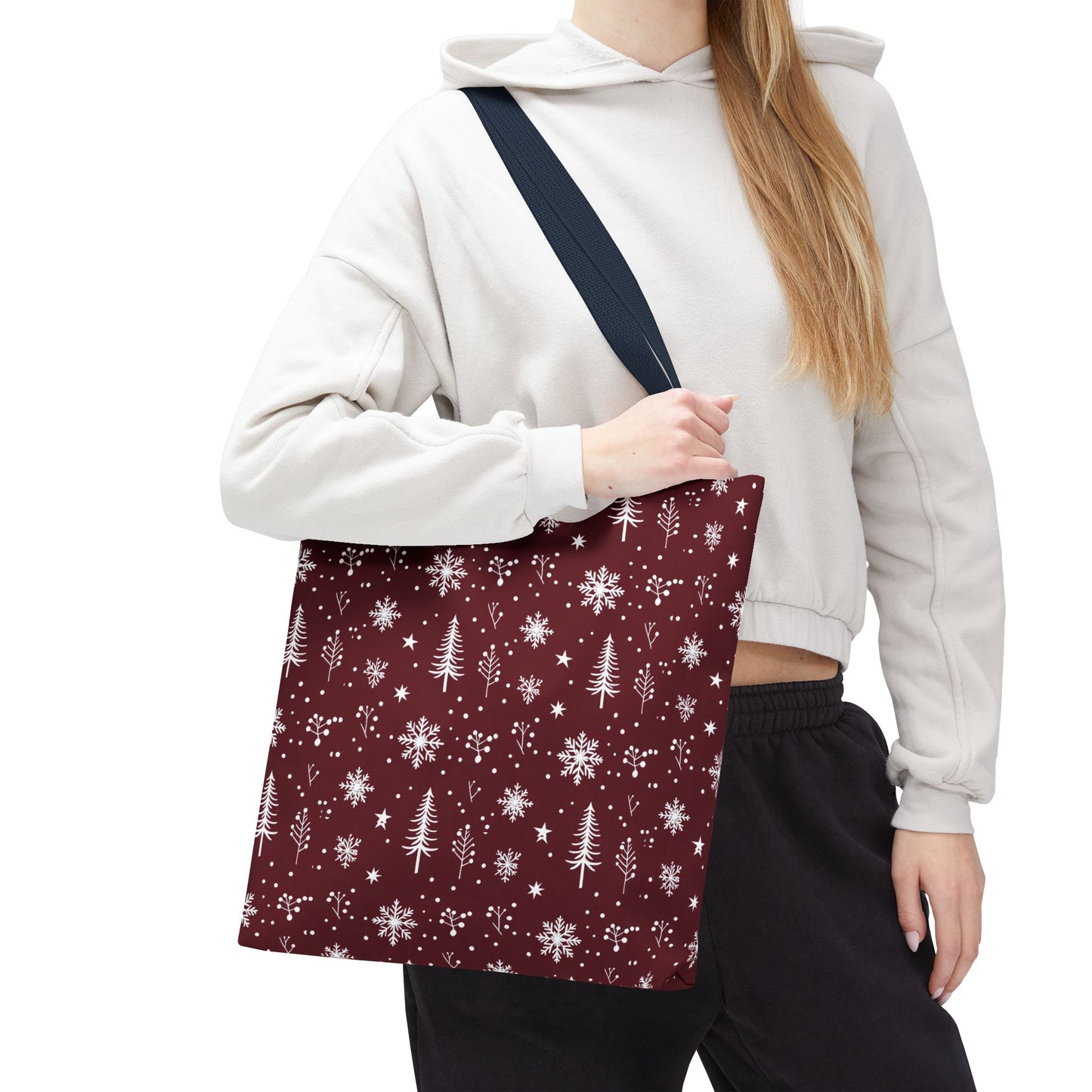 Christmas Snowflake Tote Bag – Burgundy Holiday Patterned Carryall