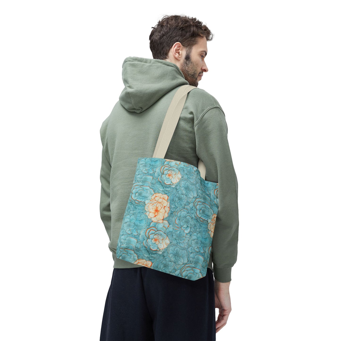 Floral Watercolor Tote Bag — Teal Succulent Pattern