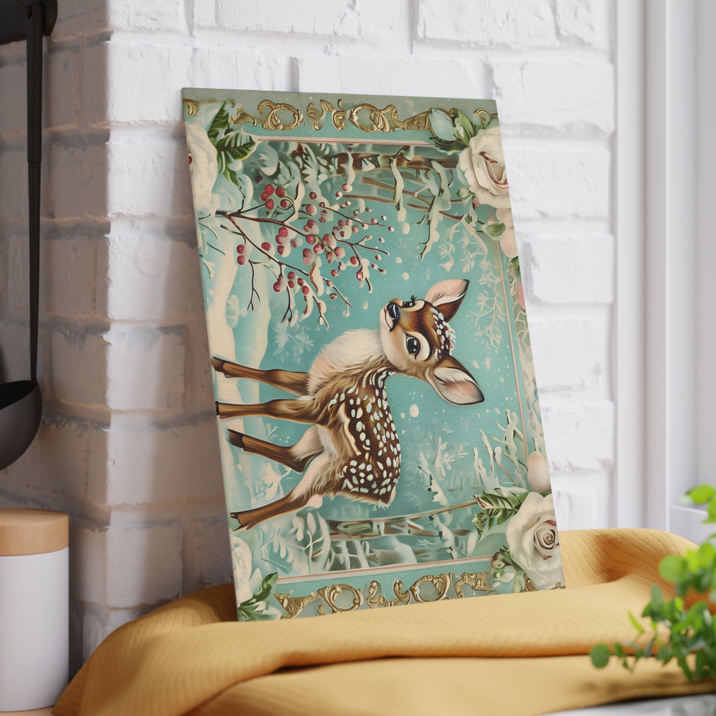 Winter Forest Deer Glass Cutting Board, Kitchen Décor, Unique Gift, Holiday Entertaining, Rustic Home Decor, Woodland Animal Design