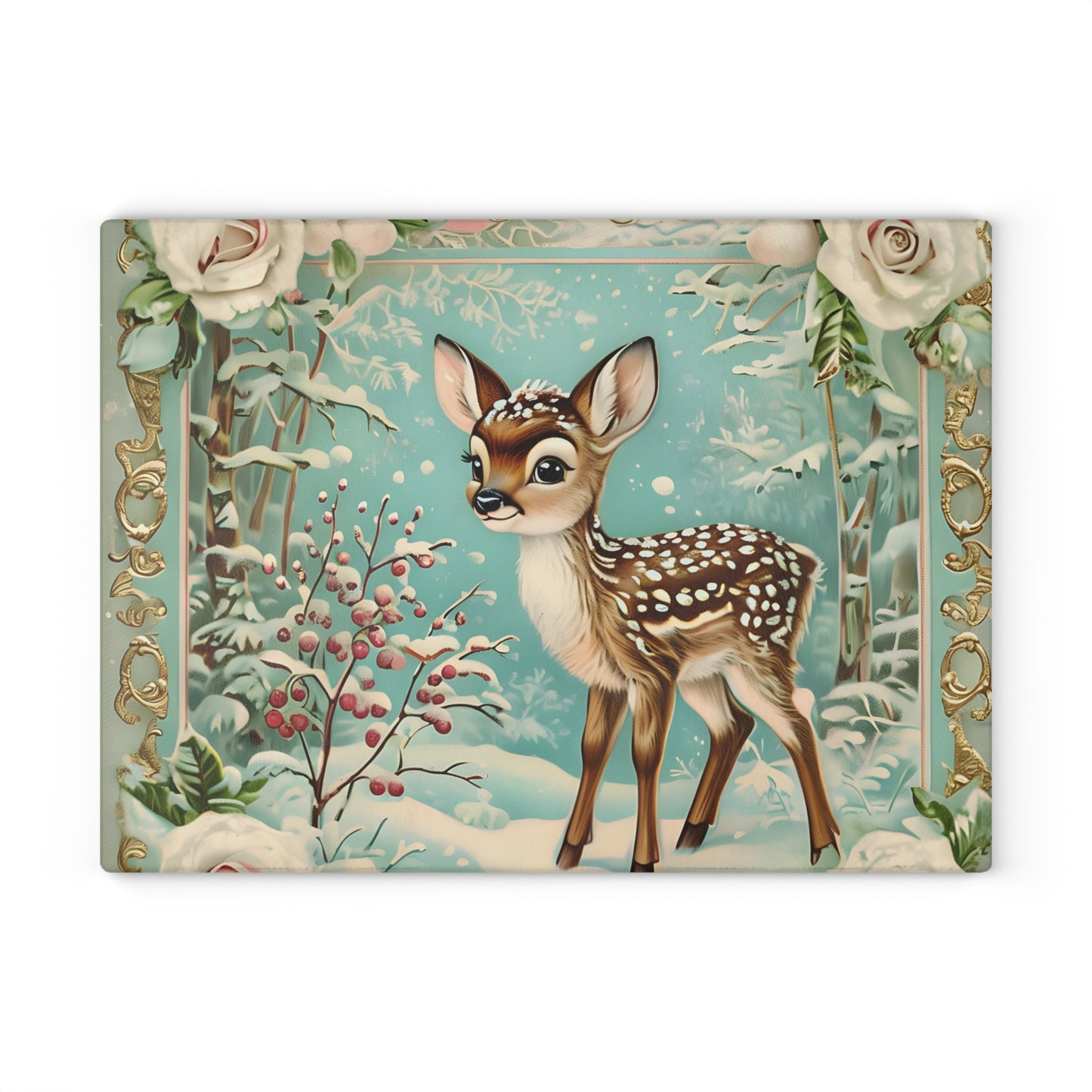 Winter Forest Deer Glass Cutting Board, Kitchen Décor, Unique Gift, Holiday Entertaining, Rustic Home Decor, Woodland Animal Design