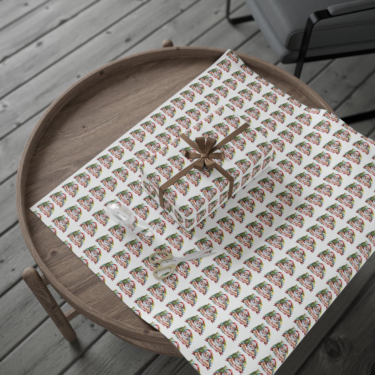 Holiday Santa Emblem Wrapping Paper Roll
