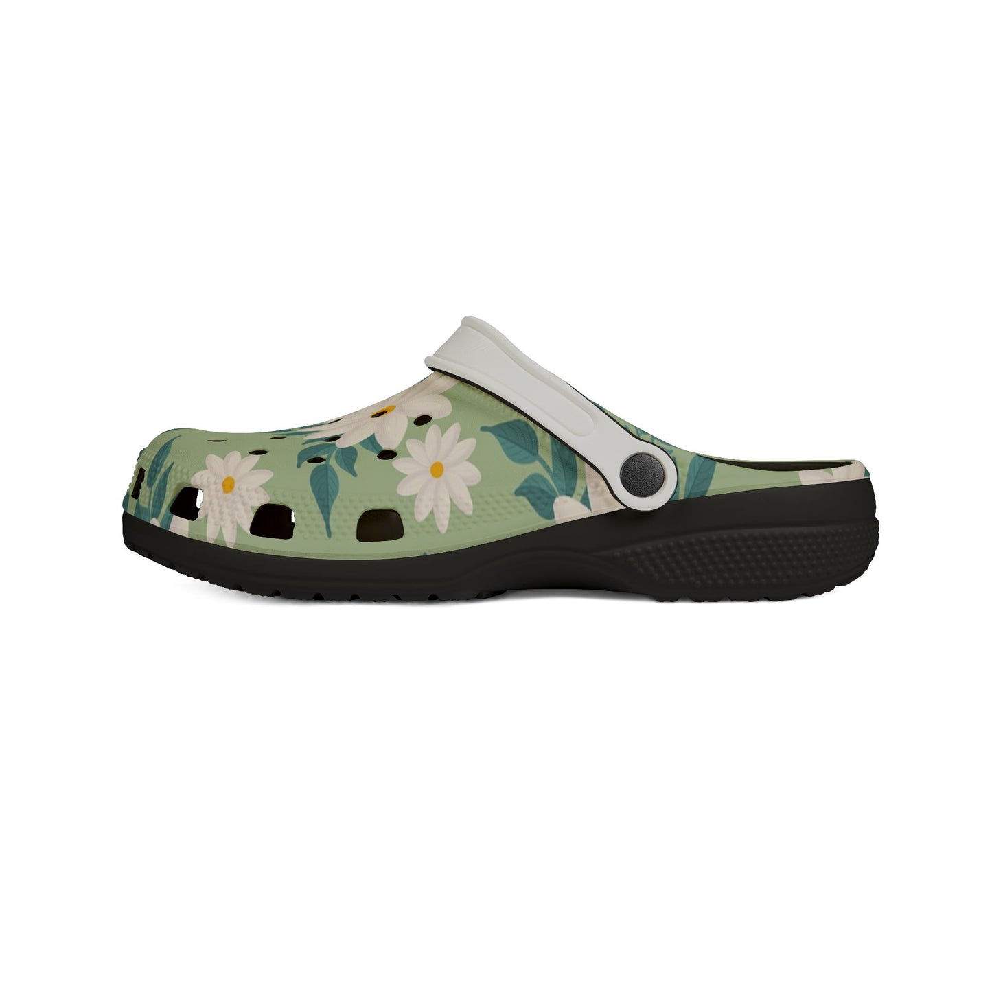 Floral Garden EVA Clogs — Lightweight Green Daisy Slip‑Ons
