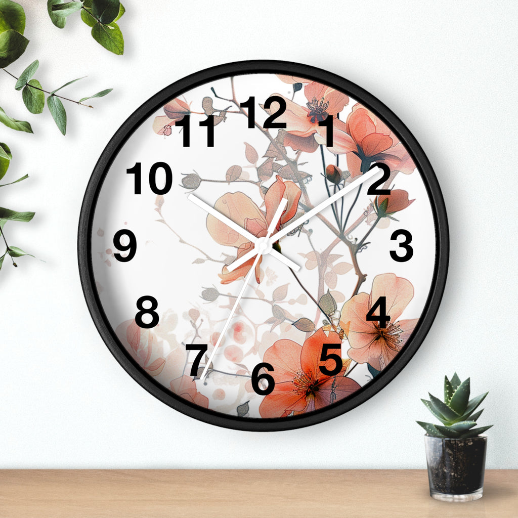 Floral Wall Clock — Soft Orange Blossom Decorative Clock