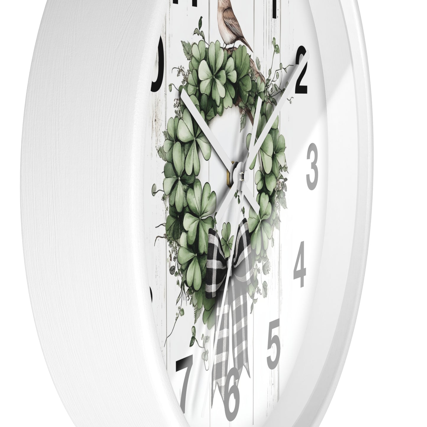 Charming Wreath Wall Clock | Rustic Decor, Bird Lover Gift, Spring Theme, Home Accent, Clovers & Bow