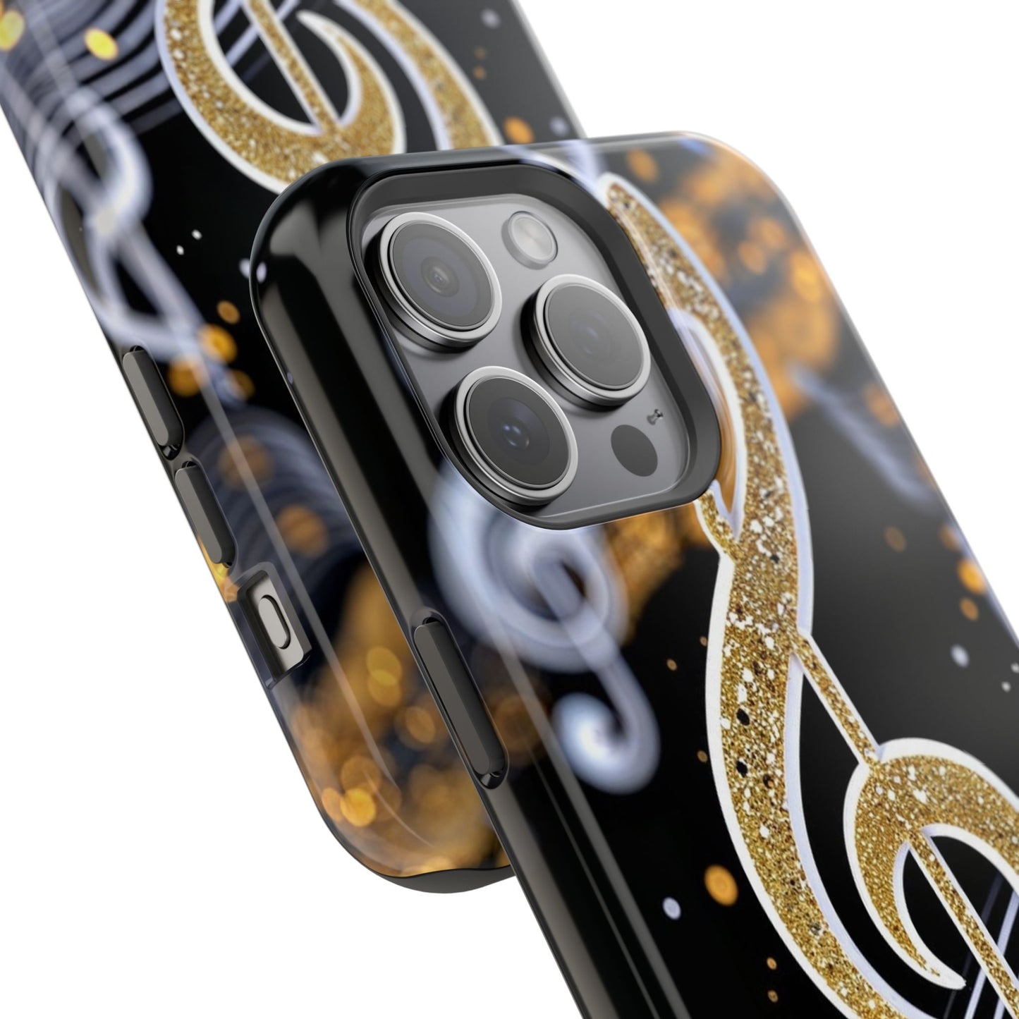 Music Notes Magnetic Impact-Resistant Phone Case — Gold Treble Clef Design
