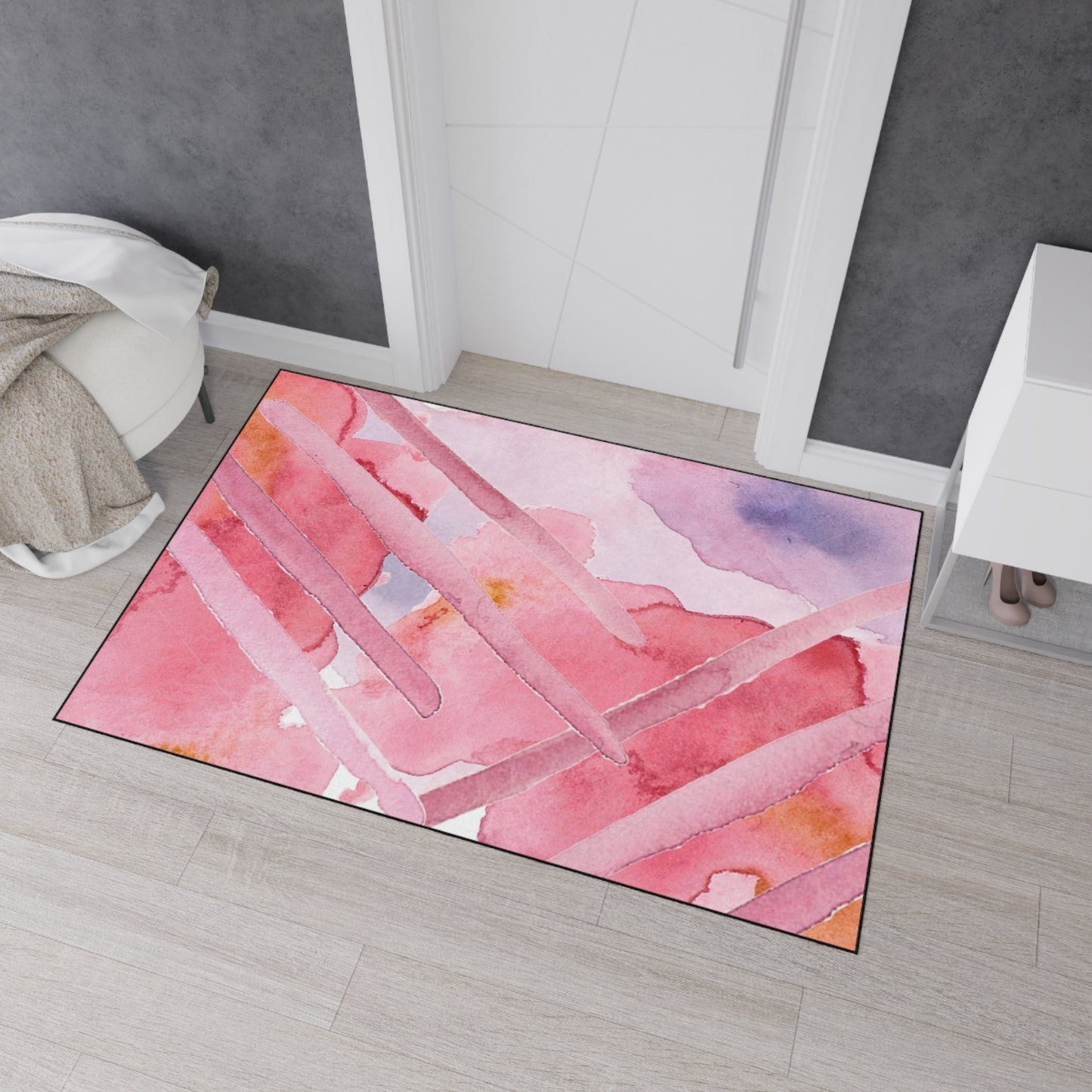 Pink Watercolor Abstract Heavy-Duty Floor Mat — Slip-Resistant Entry & Kitchen Rug
