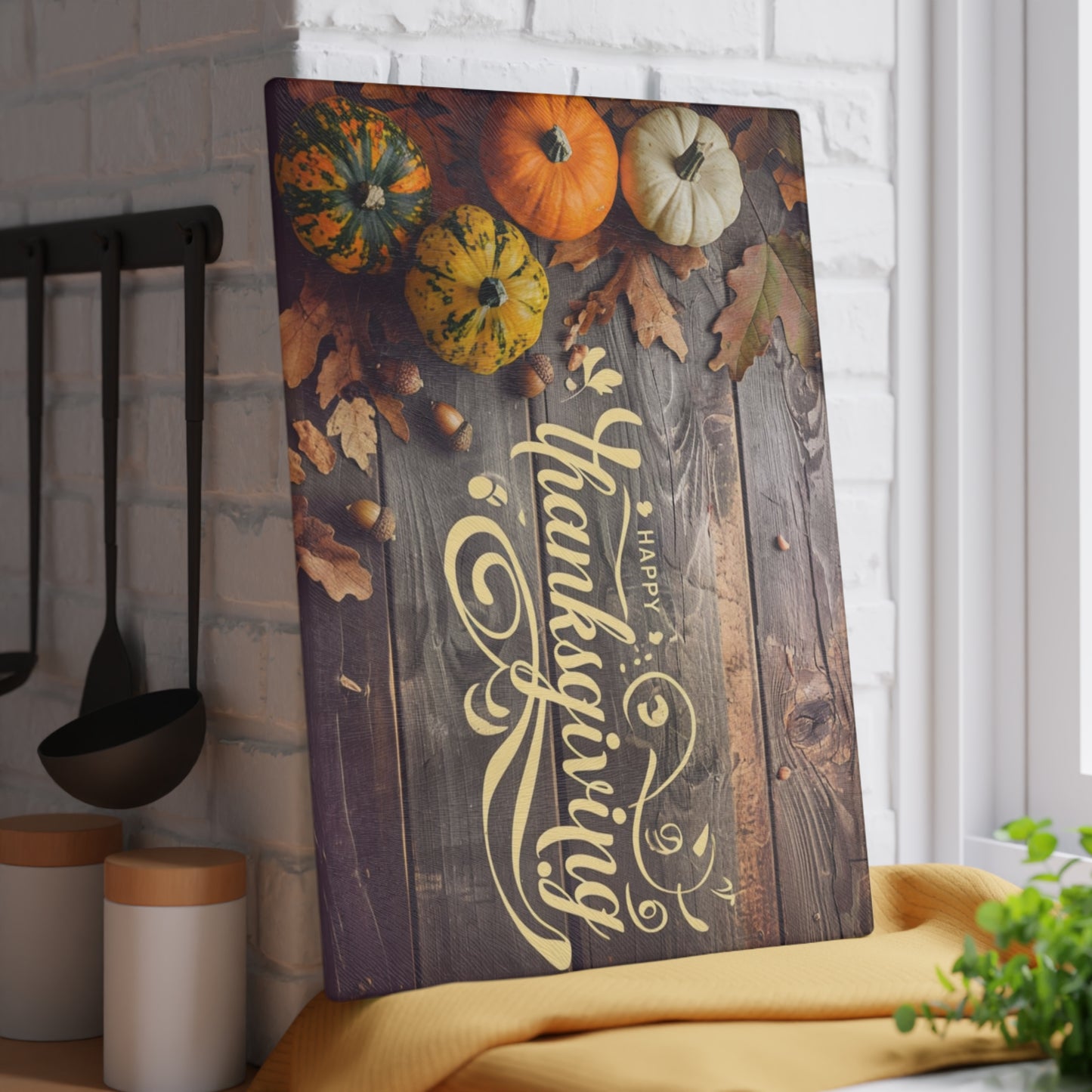 Thanksgiving Glass Cutting Board - Festive Kitchen Decor